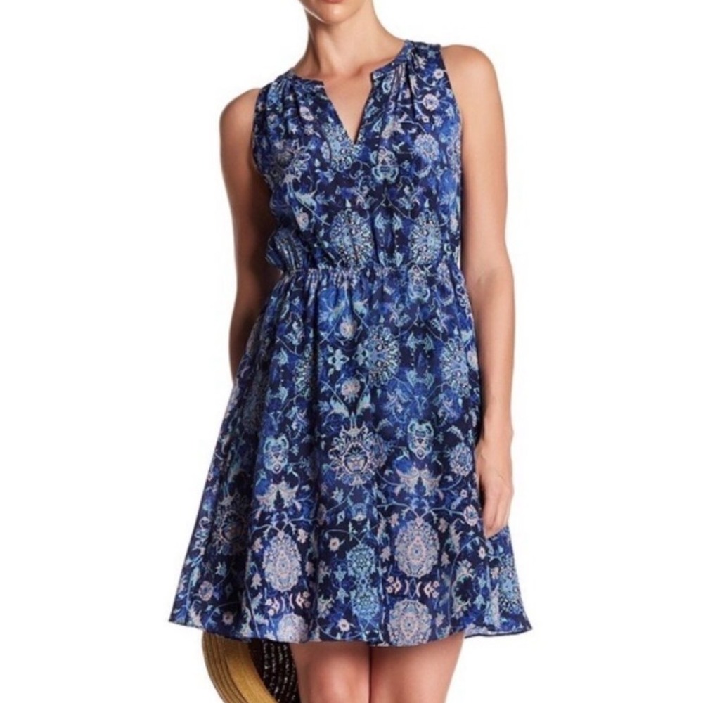 Rebecca Taylor Blue Floral Silk Dreamweaver Dress 0‎